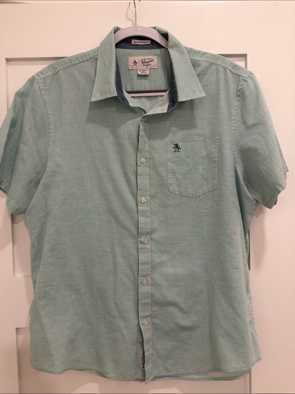 Original Penguin Short-Sleeve Button-Down Shirt in Mint Green